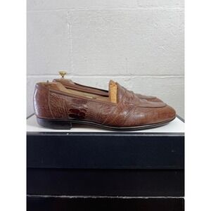 Shoeman Lau Brown Ostrich Leather Penny Loafer Dress Shoes Handmade Men's 10 D